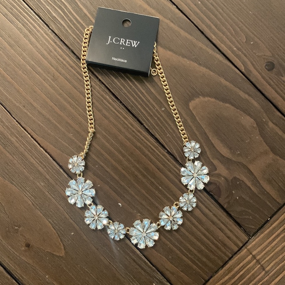 J. Crew Gold Crystal Floral Statement Necklace NWT